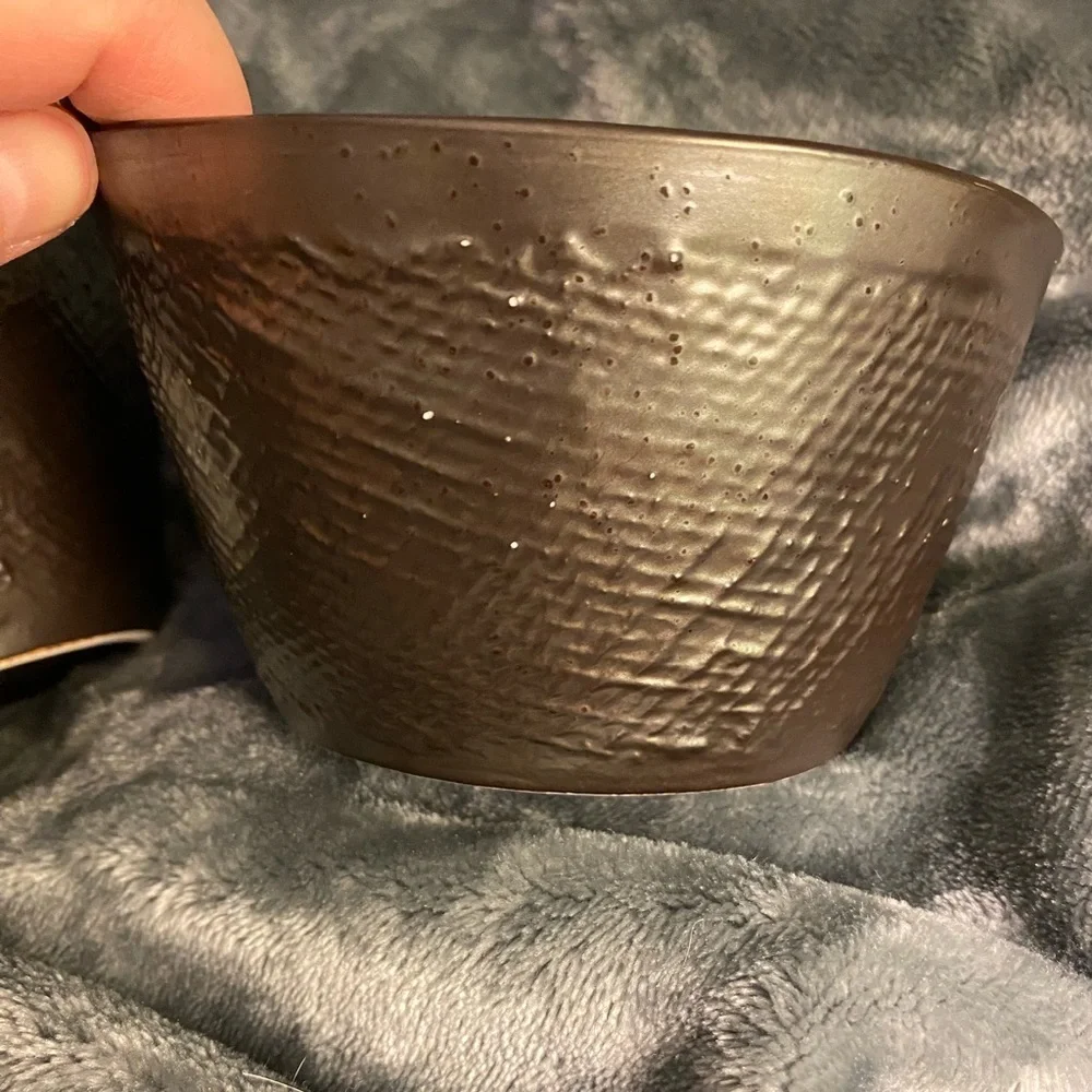 Pier 1 Imports bowls set 2 brown outside light blue inside crackle rice bowl UBG